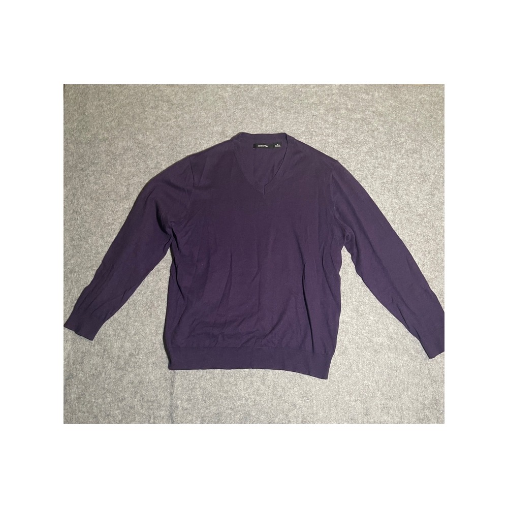 Claiborne Mens Purple V-Neck Cotton Cashmere Blend Sweater Size M